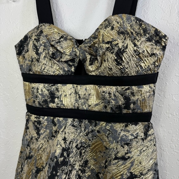 Prose & Poetry anthropologie ruffle flare Elegant Black and Gold Women's Dress - Picture 9 of 12